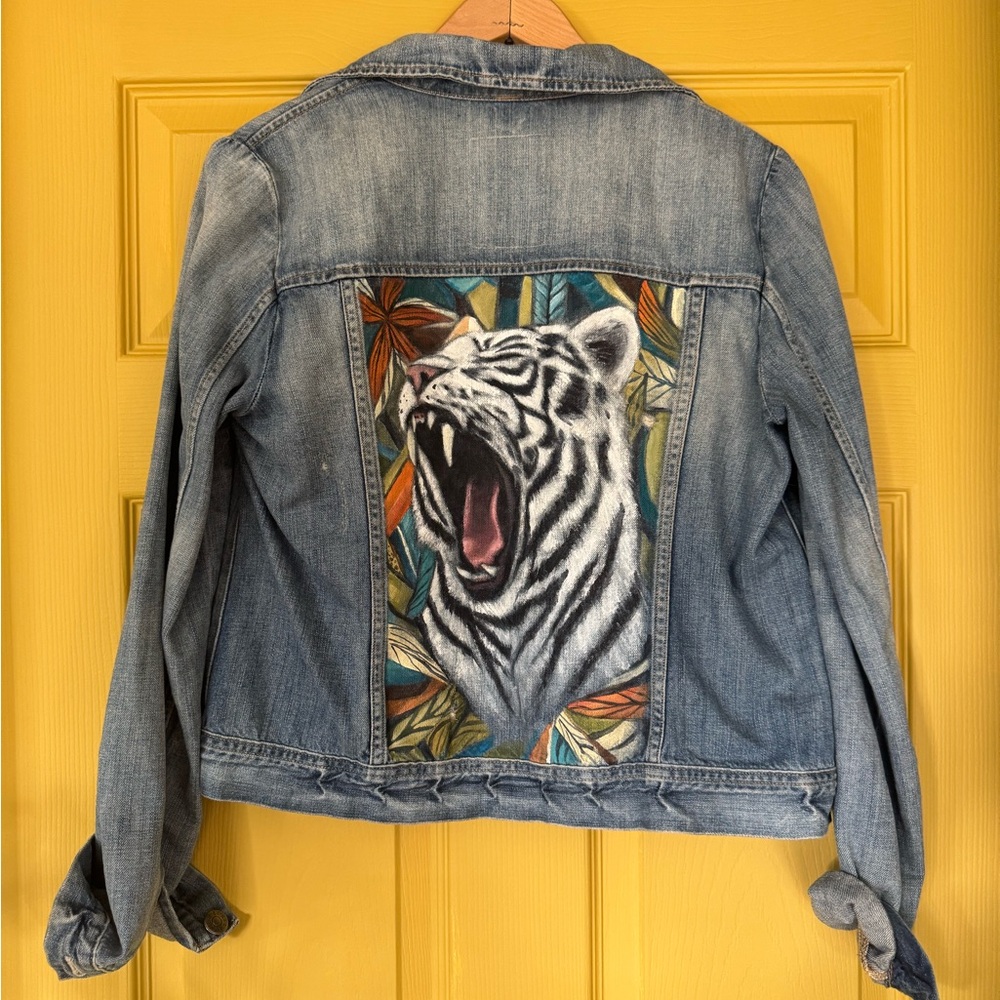 Custom Painted Denim Jacket - Tiger